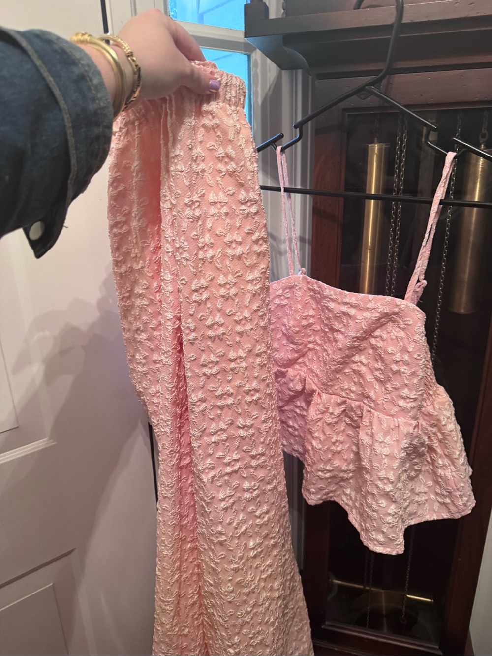 Pink Textured Two-Piece Set with Spaghetti Strap Cami NWOT